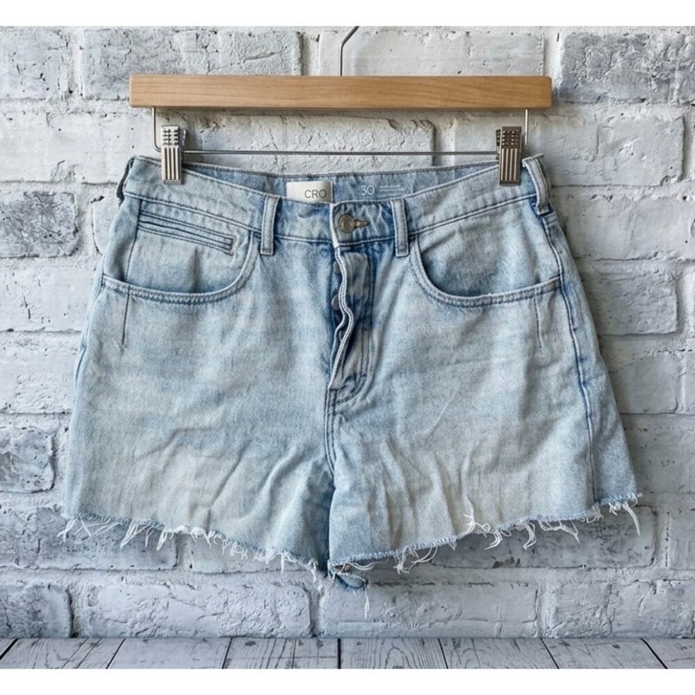 PILCRO Anthropologie High Rise Button Fly Raw Hem Distressed Denim Shorts 30